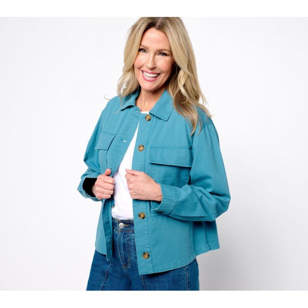 Peace Love World Women's Jacket Sz XS 100% Cotton Drawcord Waist Blue